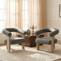 VKNOW Accent Chair Living Room Chairs Set of 2, Modern Upholstered Arm Chair with Solid Wood Legs, Comfy Barrel Accent Chairs for Living Room, Bedroom, Dark Grey
