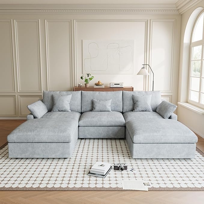 119" U Shape Cloud Modular Couches for Living Room, Modern Sectional Sofa with Chaise Ottomans, Deep Seat Couch Cushion Covers Washable&Removable, Sectional Sofas for Home Office Apartment (Grey)