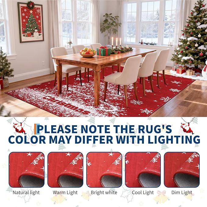 Garvee Christmas Area Rug 9x12 Living Room Red Rug, Soft Christmas Tree Large Washable Rug for Bedroom, Non Slip Low Pile Indoor Floor Carpet for Home Office Xmas Holiday Decor Rugs, Red