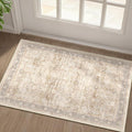 Beige Entryway Rug Indoor, 2x3 Small Door Rugs for Entry Way/Kitchen/Bathroom, Washable Non Slip Low Pile Thin Door Mat Indoor Entrance, Vintage Neutral Earth Tone Rug with Decorative Fringe