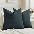 FUTEI Navy Blue Chenille Decorative Throw Pillow Covers 22x22 Inch Set of 2,Soft Cozy Faux Linen Textured Cushion Case,Farmhouse Home Decor for Couch Living Room