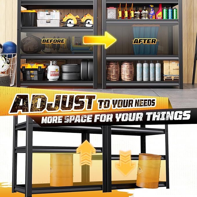 Garage Storage Shelves 5-Tier,Garage Storage System Shelves Adjustable,Storage Shelving for Basement,Pantry,Kitchen,Warehouse (2, 72" H x 59" W x 19.6" D)