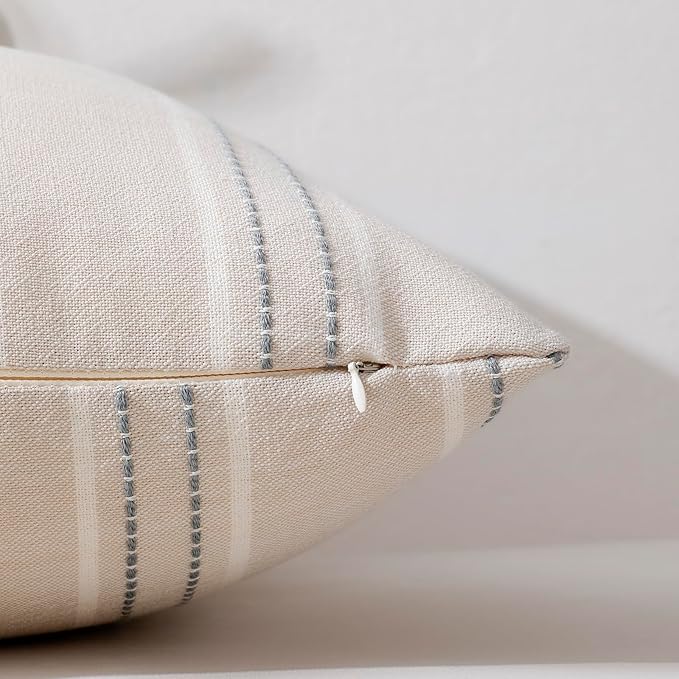 Hckot Throw Pillow Covers 12x20 Set of 2 Grey Pillow Covers Farmhouse Decorative Pillows Textured Linen Lumbar Cushion Covers for Sofa Couch Bed Living Room Decor(Light Grey)