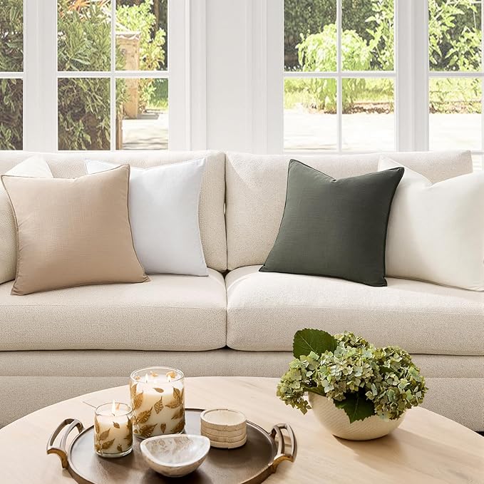Pack of 4 Soft Linen Throw Pillow Covers for Couch Boho Nordic with Flange Edge Cushion Cases Mulit-Colour Pillow Covers Home Decor for Couch Bed Balcony and Car Natural 20x20 Inch