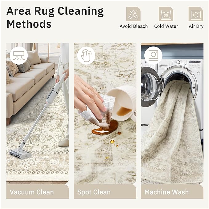 Soalmost Area Rug 6x9, Washable Rugs, Stain Resistant Gray Area Rugs for Living Room Bedroom Dining Room, Vintage Farmhouse Rug Beige