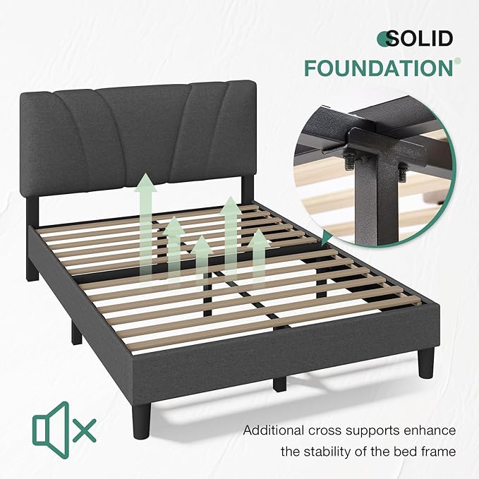 Novilla Queen Size Bed Frame Upholstered Platform Queen Bed Frame with Adjustable Headboard, Strong Weight Capacity, No Box Spring Needed, Easy Assembly, Grey