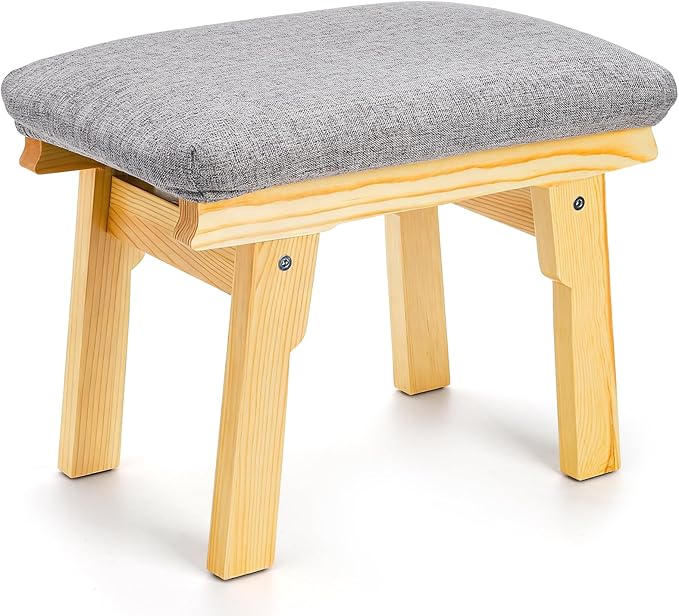 Lawei Small Foot Stool Ottoman, 11 Inch Soft Fabric Foot Rest for Under Desk, Tea Seat Stool with Wood Legs and Padded, Rectangular Footstool for for Sofa Living Room Bedroom Entryway, Easy Assembly