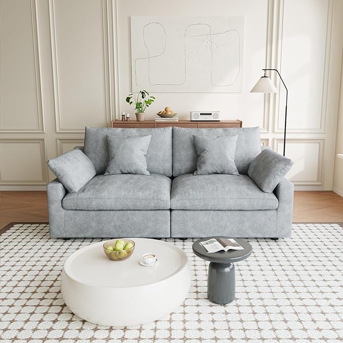 Modular Sectional Sofa Cloud Couch, 82.68" Love Sofa with Pillows, Modern Minimalist Deep Seat Sofa Couches for Apartment Small Space, Sofa Covers Washable&Removable, Grey