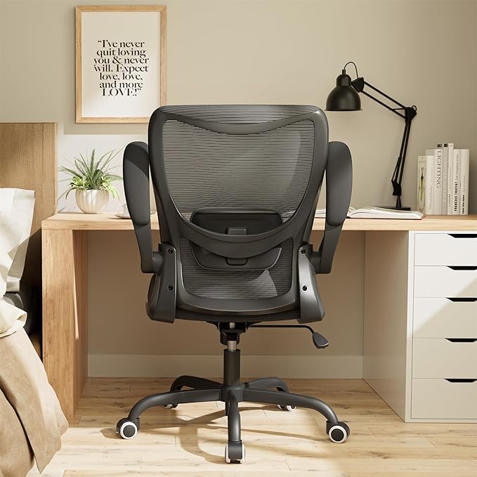 MUXX.STIL Office Chair, Ergonomic Desk Chair with Adjustable Lumbar Support and Flip up Armrest, Breathable Mesh Computer Chair for Home Office, Black