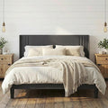 Gizoon Full Bed Frame with Wingback Headboard, Upholstered Platform Bed with Modern Geometric Headboard, Wooden Slats, Noise-Free, No Box Spring Needed