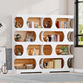 Tribesigns 71" Tall Bookcase Set of 2, 4-Tier S-Shaped Bookshelf, Wood Decorative Storage Shelving, Modern Freestanding Display Shelves, Large Library Bookshelf Unit for Home Office, White & Brown