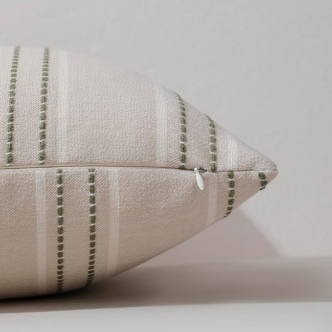 Hckot Sage Green Throw Pillow Covers 16x16 Set of 2 Striped Pillow Covers Christmas Decorative Pillows Square Cushion Covers for Sofa Couch Bed Living Room Farmhouse Decor, Green