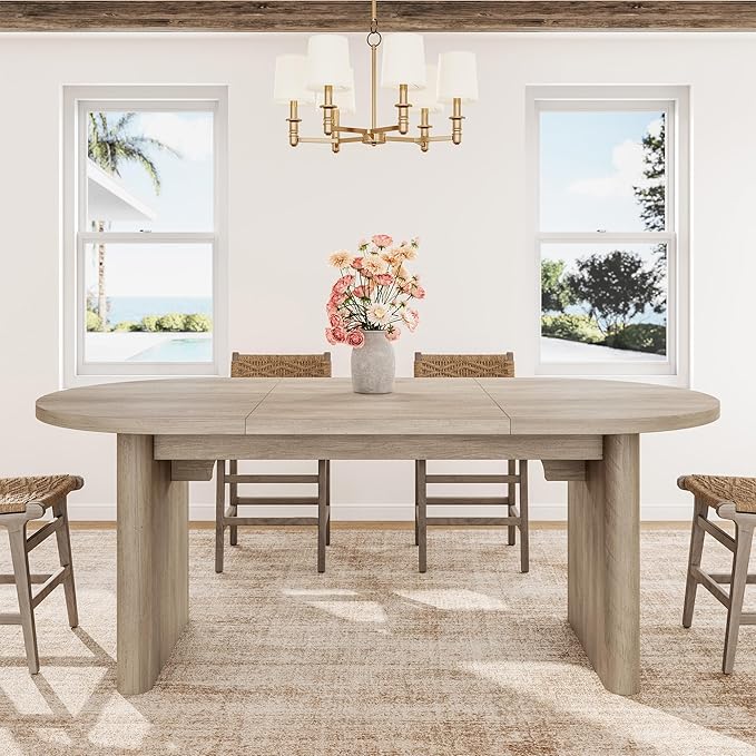 GarveeHome Oval Dining Table for 6-8 People, Long Large Kitchen Table with Thick Sturdy Wooden Base, Farmhouse Dining Room Table for for Kitchen, Living Room, Office (70.87" Long,Gray)
