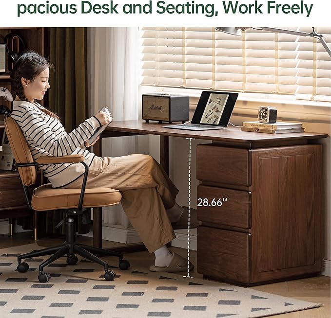Computer Desk, Home Office Desk, Mid Century Modern Writing Desk with File Drawer for Study PC Desks 63" W