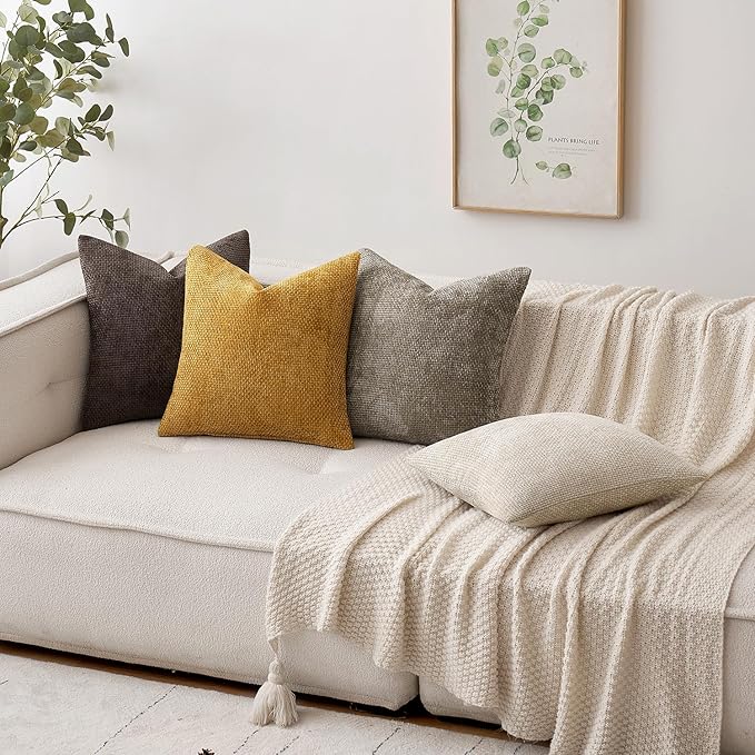 MIULEE Pack of 2 Gold Throw Pillow Covers 18x18 Inch Mustard Yellow Summer Modern Boho Accent Decorative Pillow Covers Soft Chenille Farmhouse Cushion Covers for Home Decor Couch Bed Sofa Living Room