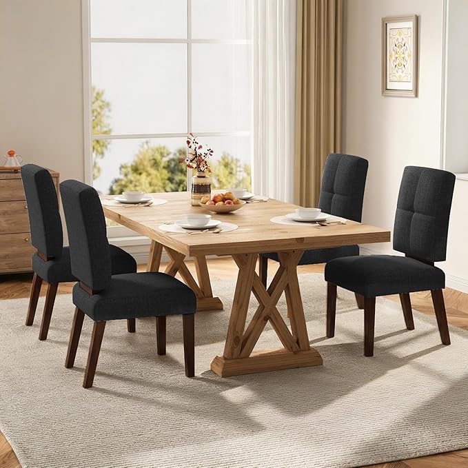 HOMRELEXA Wooden Dining Chairs Set of 4, Dining Room Chairs with Wood Legs, Cloud-Like Cushion & Reinforcement Structure Design for Kitchen/Living Room/Restaurant, Easy Assembly