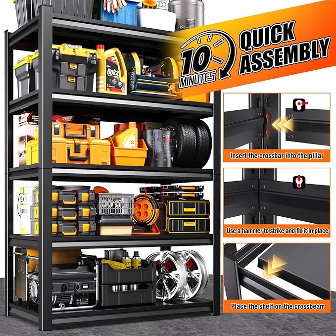 71.2''H Storage Shelves, 2500lbs Garage Shelving,Adjustable Heavy Duty Shelving Unit,5T Tall Garage Shelves，Metal Standing Shelf Units,Utility Rack For Kitchen Warehouse Industrial Basement 71*35*16