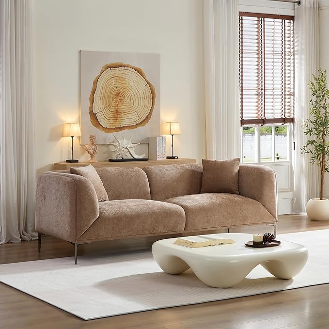 MEETAKING 82.7" Modern Sofa, 3-Seater Boucle Couch with Metal Legs, Luxury Deep Seats Cloud Sofas, Minimalist Living Room Couches for Apartment, Home Office, Bedroom - Camel