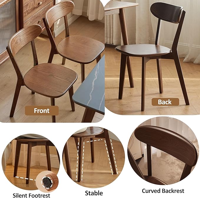 Modern Dining Chairs Set of 6, Solid Oak Wood Dining Chair with Comfortable Backrest, Sturdy Wooden Chairs for Kitchen, Dining Room