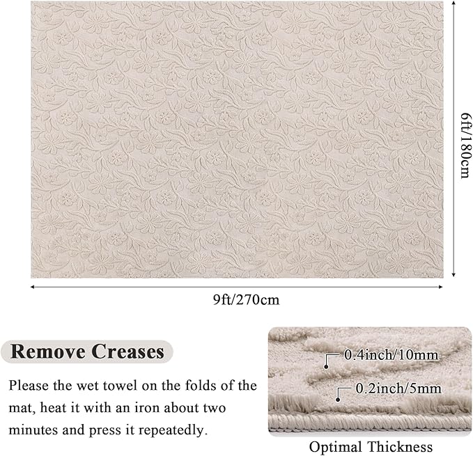 Vaukki 6x9 Area Rug for Living Room, Soft Fluffy Washable Modern Floral Indoor Floor Mat, Non Slip Shaggy Boho Accent Throw Carpet for Bedroom, Living Room, Nursery and Dining Room, Beige