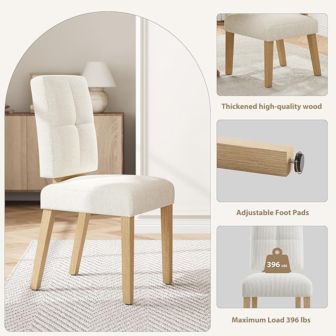 HOMRELEXA Wooden Dining Chairs Set of 6, Dining Room Chairs with Wood Legs, Cloud-Like Cushion & Reinforcement Structure Design for Kitchen/Living Room/Restaurant, Easy Assembly