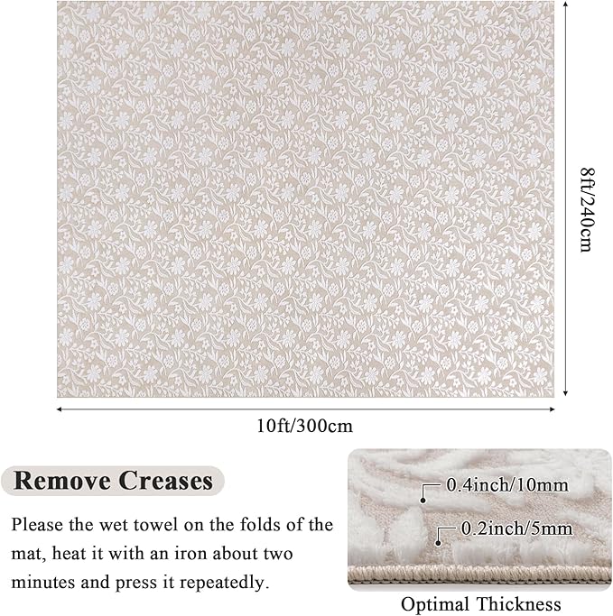 Vaukki 8x10 Area Rug for Living Room, Soft Fluffy Washable Modern Floral Indoor Floor Mat, Non Slip Shaggy Boho Accent Throw Carpet for Bedroom, Living Room, Nursery and Dining Room, Beige and White