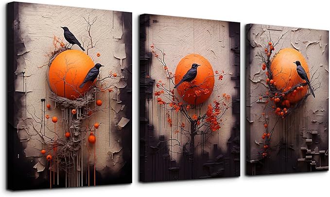 TTHYUEWS Large Canvas Wall Decor For Bedroom Wall Art For Living Room Fashion Modern Office Decorations Wall Paintings Bird Abstract Pictures Posters Inspirational Artworks Home Decor 3 Piece
