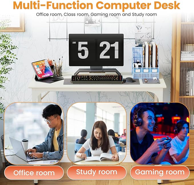 PayLessHere | 39 Inch Computer Desk | White | Office Desk with Metal Frame, Adjustable Feet | Water-Resistant, Scratchproof Surface | Sturdy Writing Table for Home Office or Study | Pack of 1