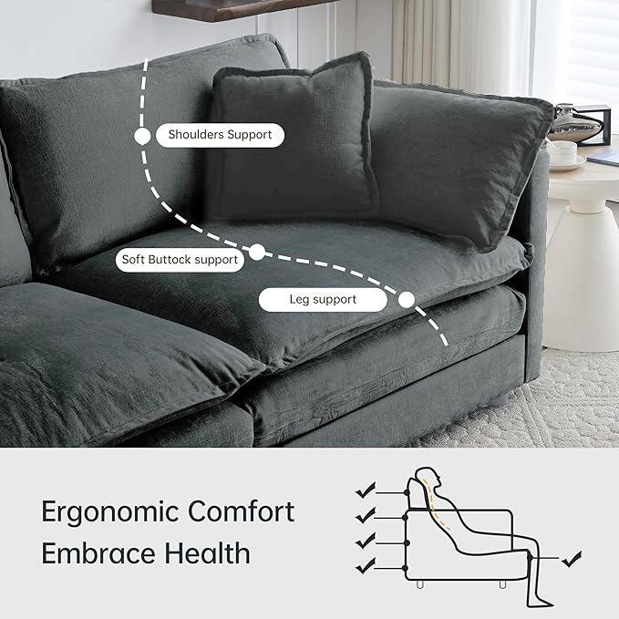 Modular Sectional Sofa, 146.5 Inch L-Shaped Cloud Sofa with Deep Seat Chenille Sofa with Cushions, Four Seater Sectional Sofa for Living Room Apartment,Gray