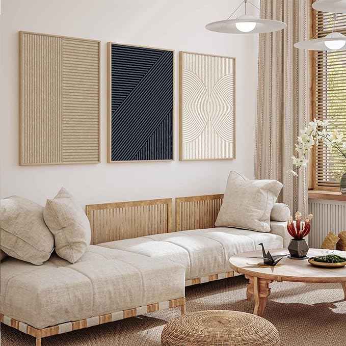 Modern Abstract Pictures Wall Art Boho Neutral Canvas Wall Art Minimalist Line Wall Decor Beige Black Brown Artwork Abstract Modern Painting Prints for Living Room Bedroom 24x36 Inch NO FRAME Set of 3