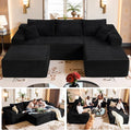 Black Sectional Couch with Ottoman, 108" Cloud Modular Couch for Living Room, Modern U-Shaped Sofa, No Assembly Required - Plush Corduroy Fabric & Deep Seat Comfort (Left Facing Chaise)