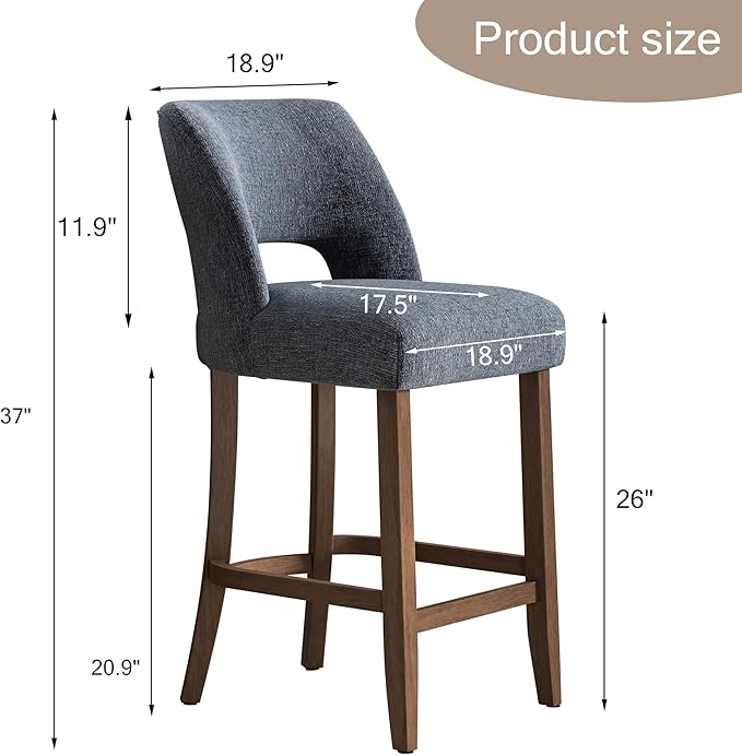 VKNOW Bar Stools Set of 6, 26" Upholstered Counter Height Bar Stools, Modern Counter Stools with Wood Legs for Kitchen Island Dining Room Bar, Navy Blue