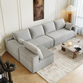 139.4" Modular Sectional Sofa, L-Shaped Minimalist Couches with Middle Seat Chaise, Modern Deep Seat Convertible Sleeper Sofa,Cloud Plush Corduroy Fabric, No Assembly Required, 5 Seater, Grey