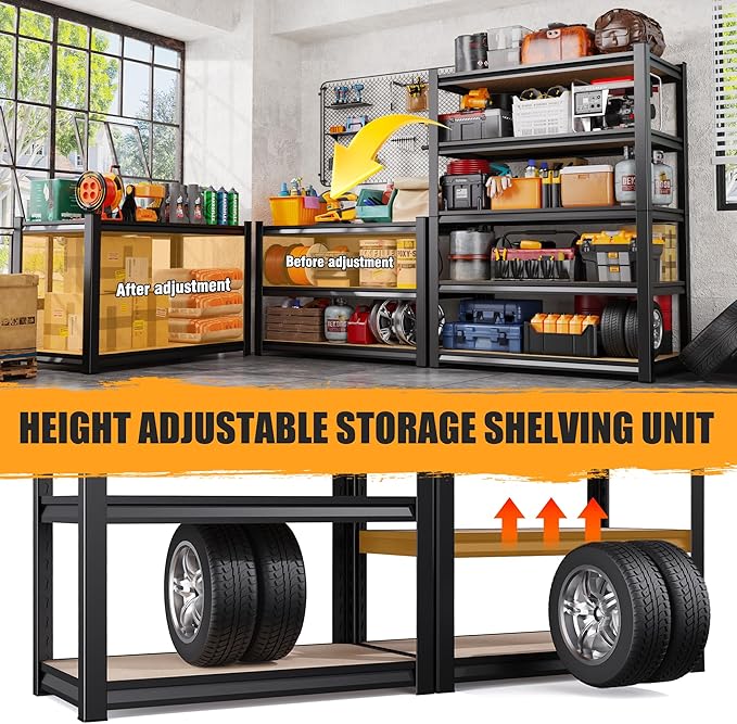 Set of 3 Garage Shelving Heavy Duty Storage Shelves, Metal Adjustable Shelving Unit, Utility Garage Organizer Shelf for Basement, Pantry, Kitchen, Warehouse, 15.7" Dx33.5 Wx35.4 H, Black