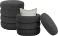 Krcix Round Ottoman with Storage Boucle Ottoman Stool with Storage Removable Lid for Living Room Modern Vanity Sorage Stool Foot Rest Bedroom Dorm Gifts Set of 2 (Black)