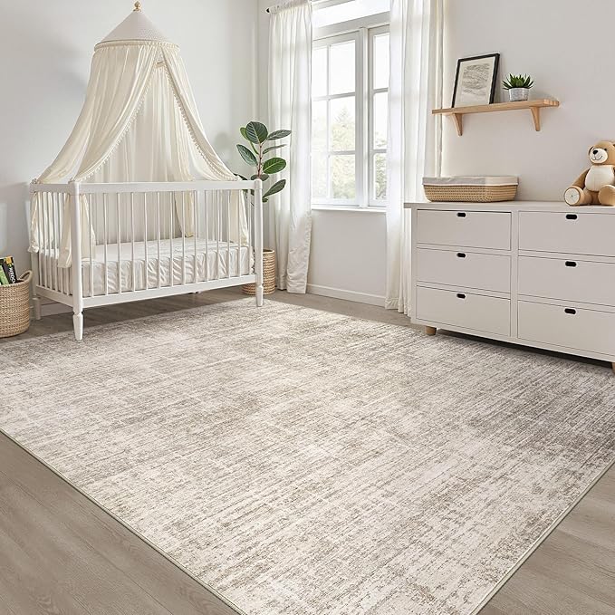 7x10 Area Rug Living Room: Washable Large Neutral Brown Rug Abstract Soft Modern Stain Resistant Indoor Floor Non-Slip Carpet for Bedroom Nursery Kids Office Playroom Dining Room Under Table Home