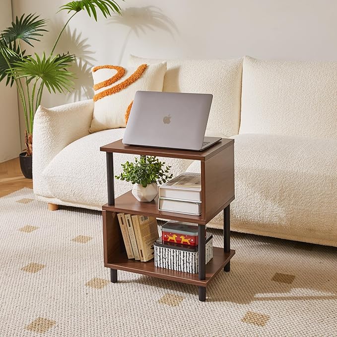 Aibiju Minimalist Nightstand Light - Walnut Small Bedside Table with Open Storage, Small End Table for Bedroom, Light Walnut YD-TM152LW