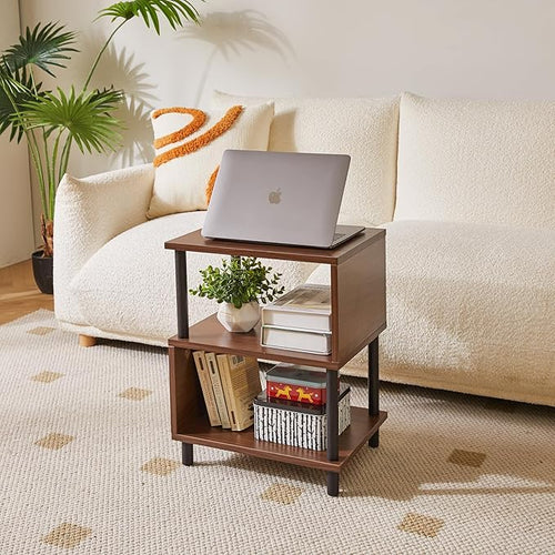 Aibiju Minimalist Nightstand Light - Walnut Small Bedside Table with Open Storage, Small End Table for Bedroom, Light Walnut YD-TM152LW