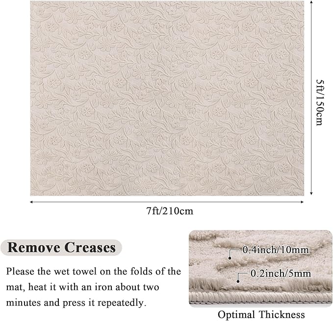 Vaukki 5x7 Area Rug for Living Room, Soft Fluffy Washable Modern Floral Indoor Floor Mat, Non Slip Shaggy Boho Accent Throw Carpet for Bedroom, Living Room, Nursery and Dining Room, Beige