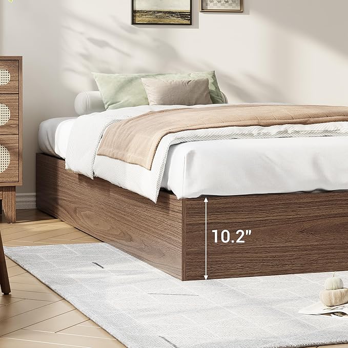 GarveeHome Twin XL Size Wood Platform Bed Frame with 2 Storage Drawers, Wooden Bed Frame Without Headboard, Wood Slat Support, No Box Spring Needed, Easy Assembly