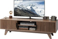 Claiks Mid-Century Modern TV Stand for 65 inch TV, Wood Fluted TV Stand with Storage and Adjustable Shelves, Low Profile TV Console for Living Room, Walnut