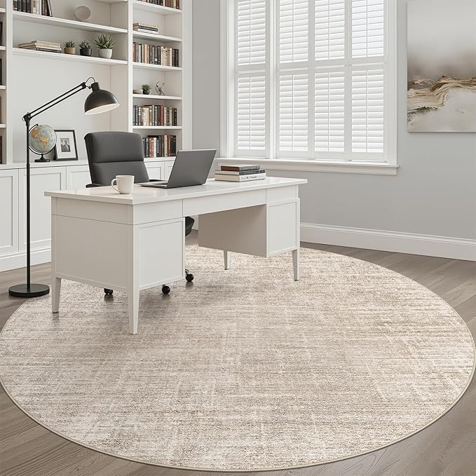 10ft Round Rug Living Room: 10x10 Washable Large Neutral Beige Circle Area Rug Abstract Soft Modern Stain Resistant Indoor Floor Non-Slip Carpet for Bedroom Nursery Kids Office Playroom Dining Room