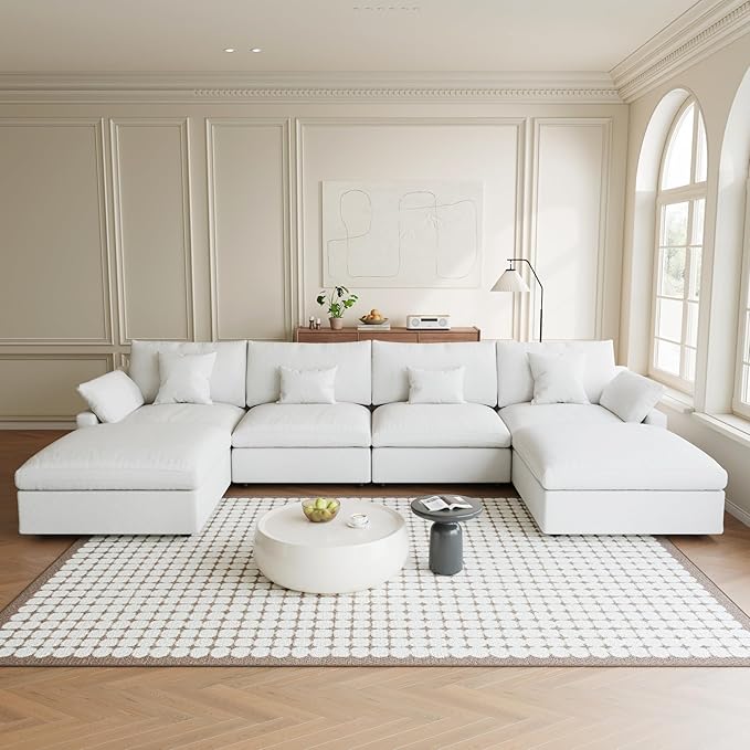 Modular Sectional Sofa Cloud Couch, 155.9" Oversized U Shaped Couch with Chaise Ottomans, Modern Minimalist Deep Seat Couches for Living Room, Sofa Covers Washable&Removable, White