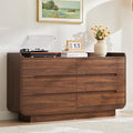 Curved 6 Drawer Dresser for Bedroom, Modern 53-Inch Chest of Drawers, Wood Storage Dresser Organizers with Hidden Handles, 6 Drawer Dressers for Bedroom, Nursery, Living Room, Walnut