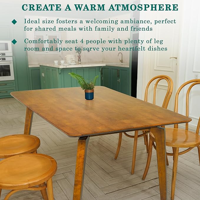 Acacia Verve 48" Solid Wood Dining Table for 4, Rectangular Acacia Wood Kitchen Table, Modern Farmhouse Style, Rustic Natural Finish, Dining Room Furniture, Seats 4 Comfortably, Caramel