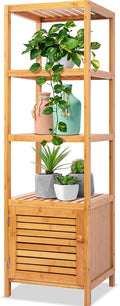SereneLife 5-Tier Bamboo Bathroom Storage, Corner Slim Rack Cabinet Organizer Unit, 13.38 x 43.3 inch Bathroom Shelf, Towel Stand, Bookshelf, Freestanding Furniture with Shelves Indoor&Outdoor use