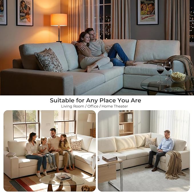 ELUCHANG 113" V-Shaped Modular Sectional Sofa Couch, Modern 5-Seat Comfy Linen Deep Seat Sofa with Corner, Removable Cover, Easy Assembly, Large Sofas & Couches for Living Room, Office, Beige | Spring Cushions, Easy to Clean, Deep Seat