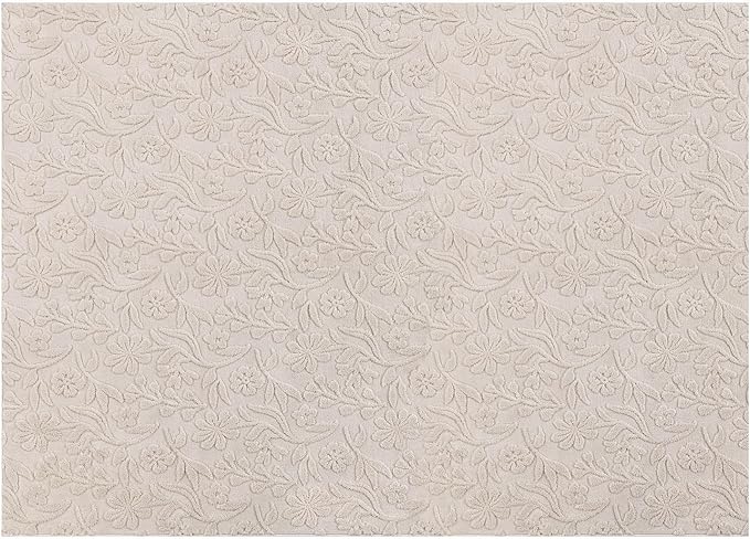 Vaukki 5x7 Area Rug for Living Room, Soft Fluffy Washable Modern Floral Indoor Floor Mat, Non Slip Shaggy Boho Accent Throw Carpet for Bedroom, Living Room, Nursery and Dining Room, Beige