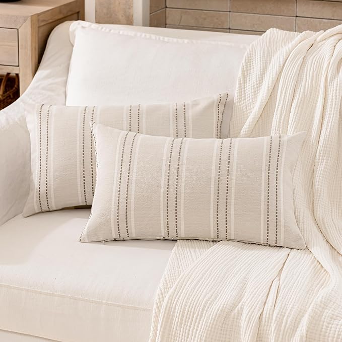 Hckot Throw Pillow Covers 12x20 Set of 2 Taupe Pillow Covers Farmhouse Decorative Pillows Textured Linen Square Cushion Covers for Sofa Couch Bed Living Room Decor(Taupe)