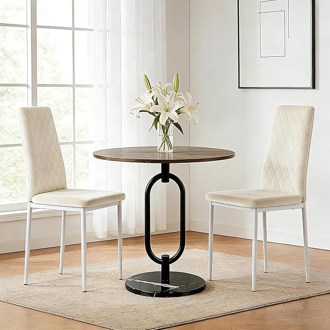 Dining Chairs Set of 2, Velvet Comfortable Seats, Mid-Century Modern Living Room Chairs, Upholstered Kitchen Chairs with Mental Legs and Padded Seat for Bedroom Office Easy Assembly, White
